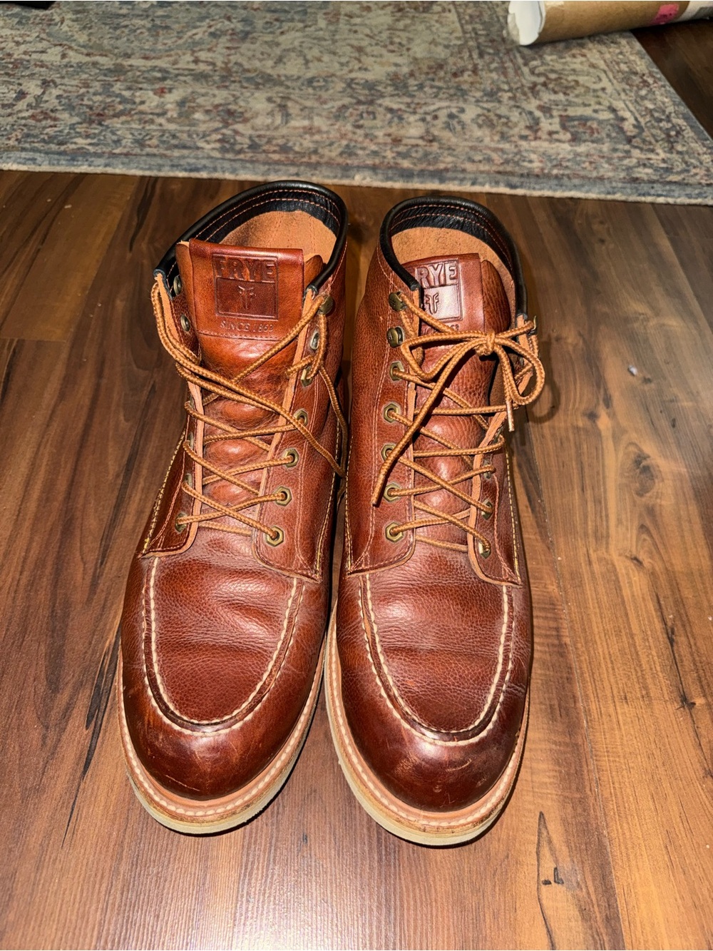 Frye Men’s Dakota Wedge Brown Leather Moc Toe Boots 13